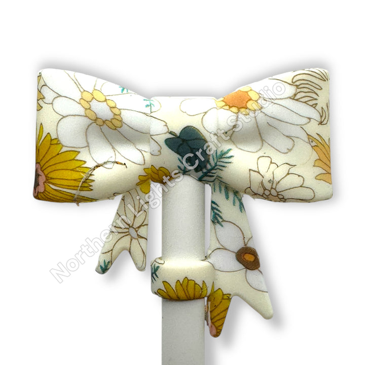 Floral Printed Silicone Bow Straw Cap Topper