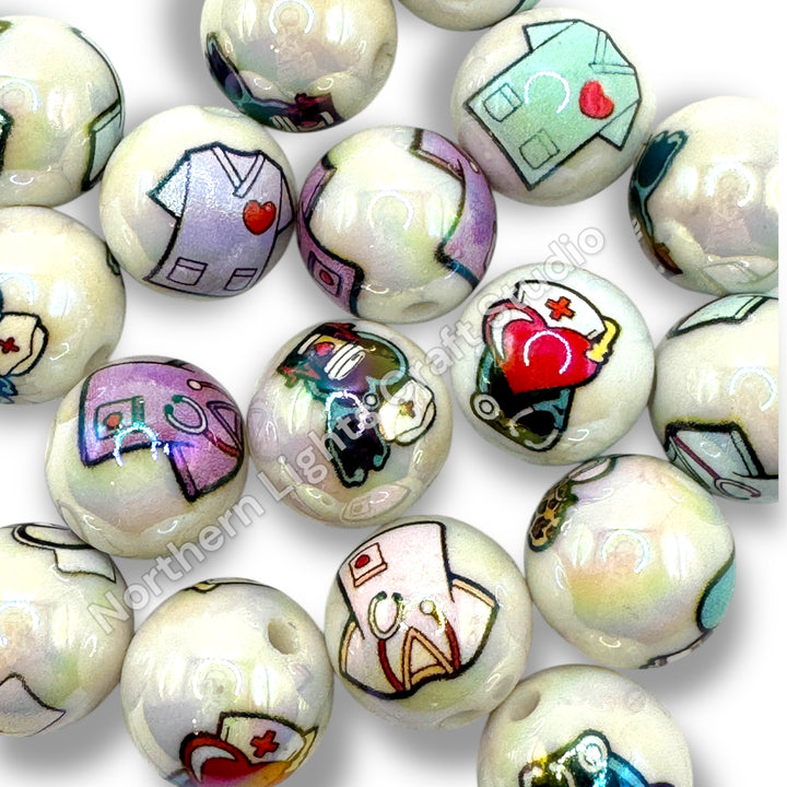 Nurse Printed 16mm Acrylic Bead Mix - 20pc.