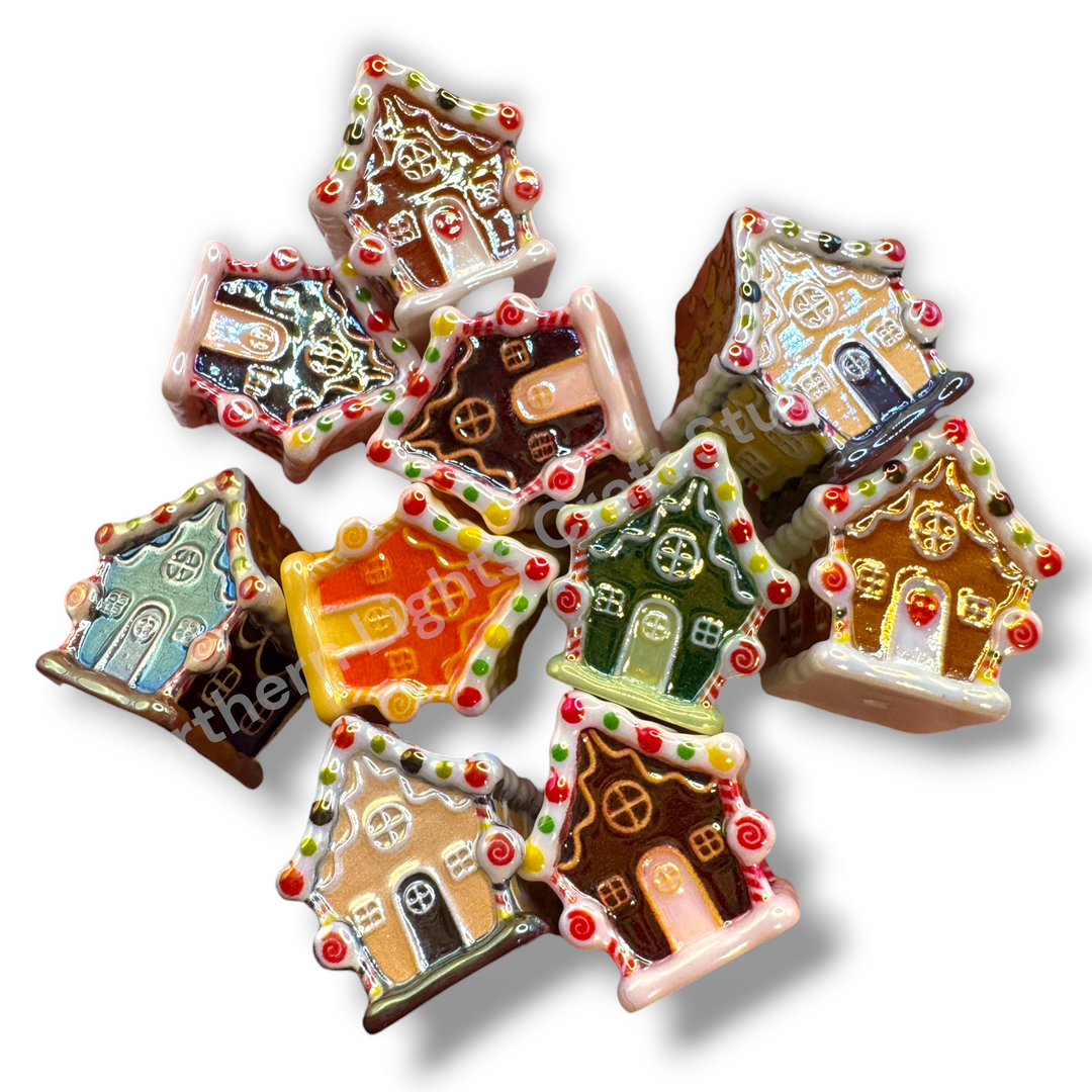 Halloween and Christmas Gingerbread UV Handpainted House Bead Mix -10pc.