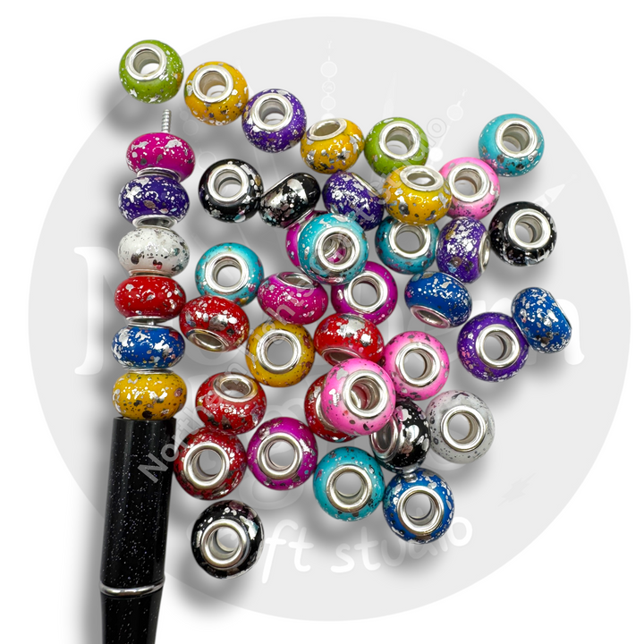 Silver Splatter Acrylic Wheel Spacer 14mm Bead Mix - 25pc.