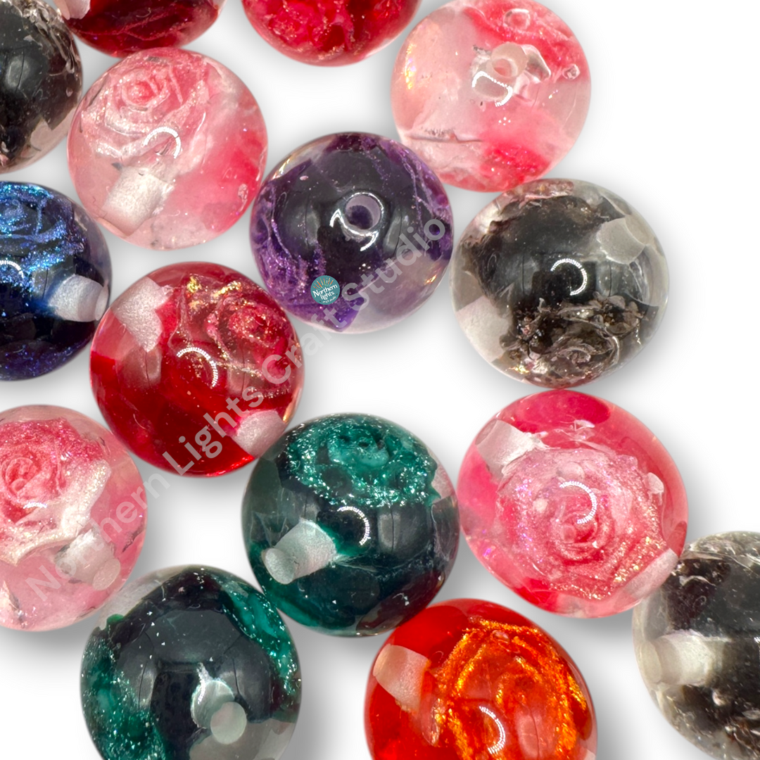 Glitter Rose Luxury Resin 16mm Beads - 20pc. - Choose Color