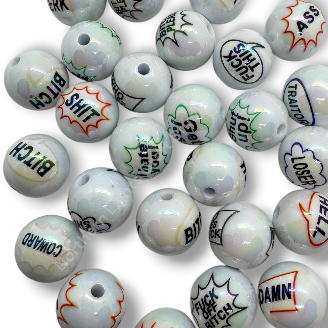 Bad Word Printed UV 16mm Round Acrylic Beads - 20pc. Mix