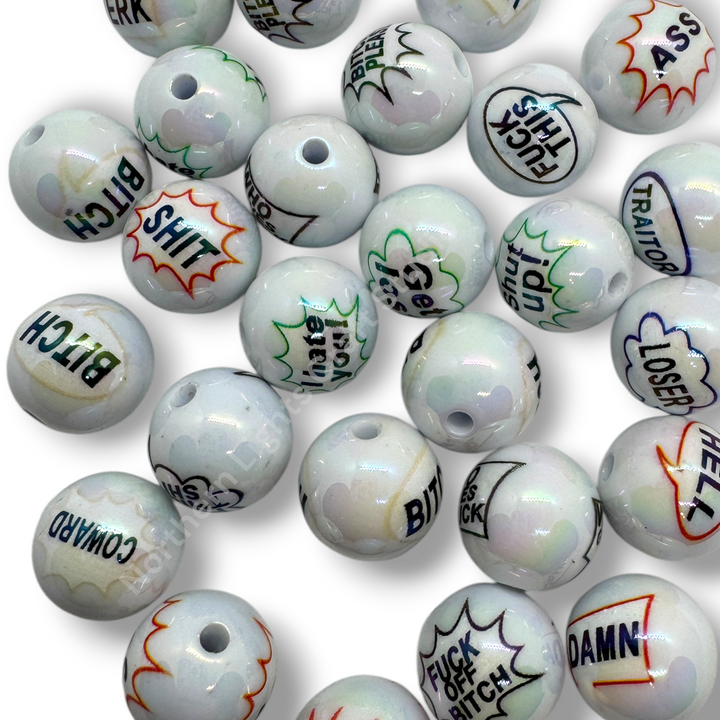 Bad Word Printed UV 16mm Round Acrylic Beads - 20pc. Mix