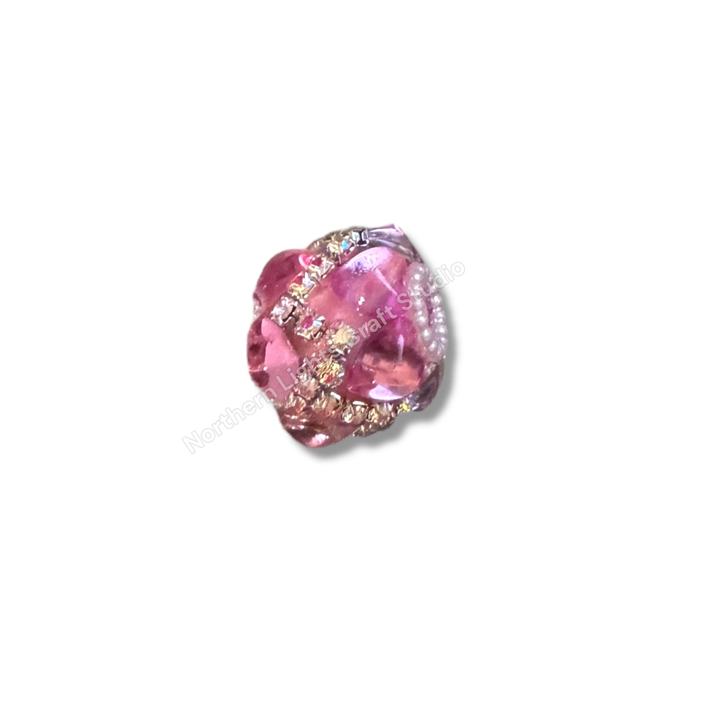 Zig Zag Glass Heart and Rhinestone Fancy Bead - 5pc.