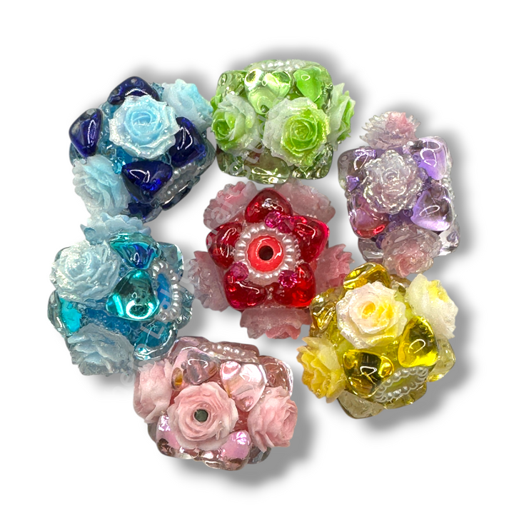Glass Heart Bubble and Soft Flower Fancy Beads - 5pc. Mix