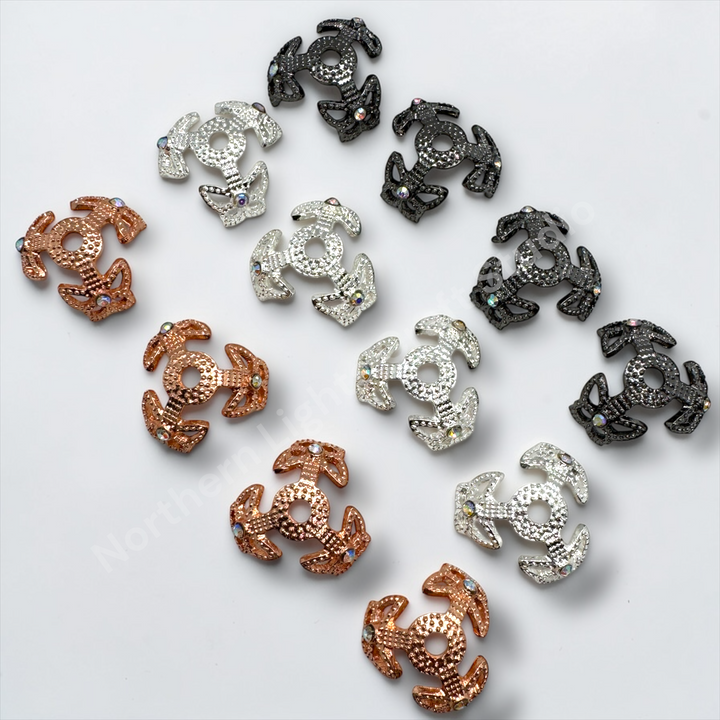 Metal Butterfly With Crystal 16mm Bead Cap  - 10pc.