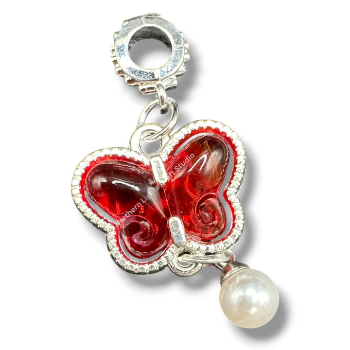 Silver Buterfly Pearl Charm with Bail -10pc. Mix