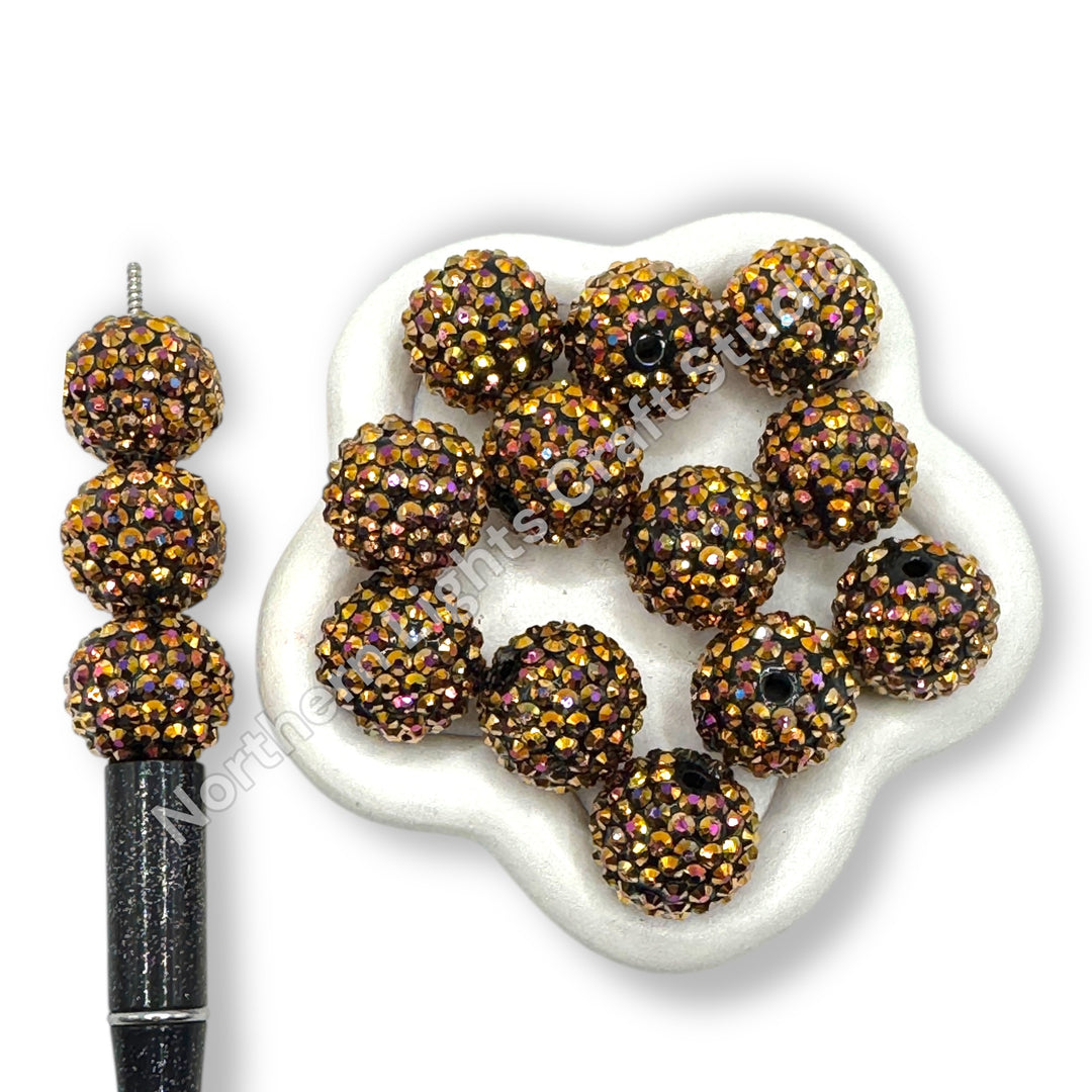 Copper AB 20mm Acrylic Rhinestone Bubblegum Beads - 10pc.