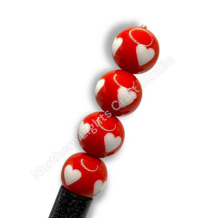 Heart Printed 16mm Acrylic Beads - 20pc. - Choose Style
