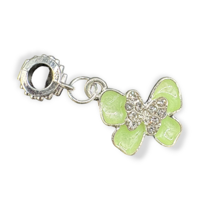 Silver Butterfly Enamel and Rhinestone Charm with Bail -10pc.