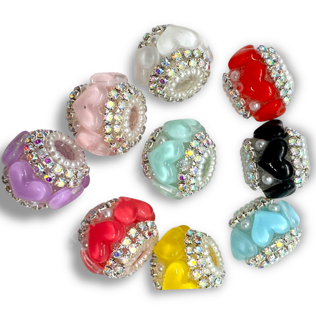 Fancy Heart and Rhinestone Acrylic 20mm Charm Bead  -10pc. mix