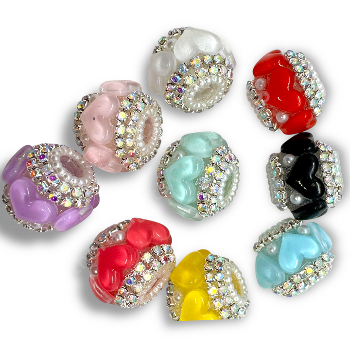 Fancy Heart and Rhinestone Acrylic 20mm Charm Bead  -10pc. mix