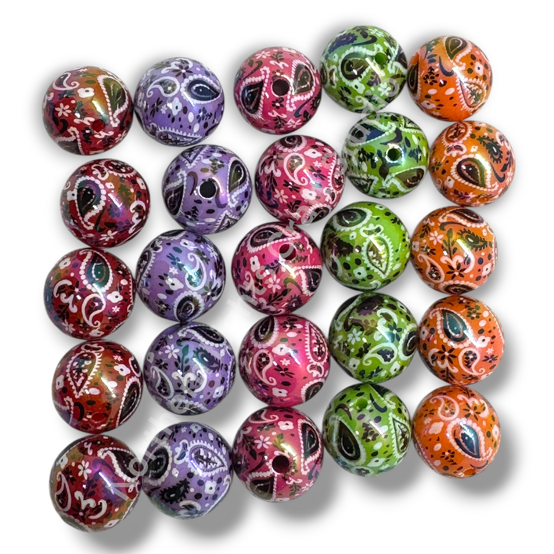 BoHo UV Paisley Bandana Printed 16mm Acrylic Beads - 20pc.
