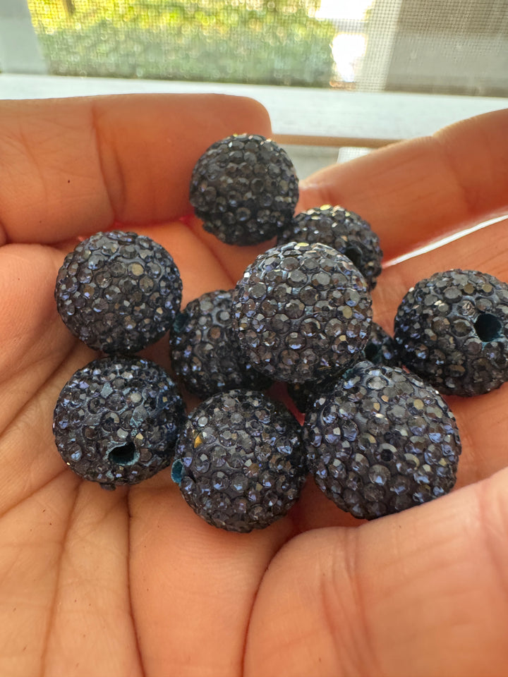 Deep Blue Rhinestone Clay Base Beads-16mm - 10pc.
