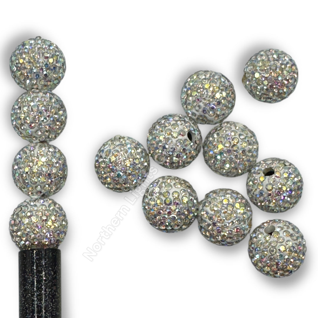 Silver AB Clay Base Rhinestone Beads-16mm - 10pc.