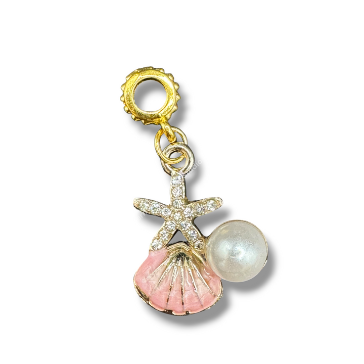 Seashell and Pearl Bail Bead with Attached Dangle - 5pc.