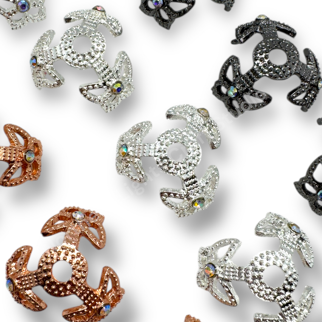 Metal Butterfly With Crystal 16mm Bead Cap  - 10pc.