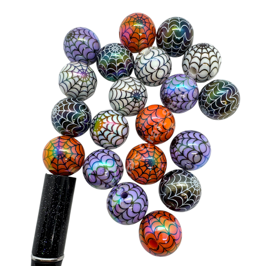 Spider Web  UV Printed 16mm Acrylic Bead Mix - 20pc. Mix