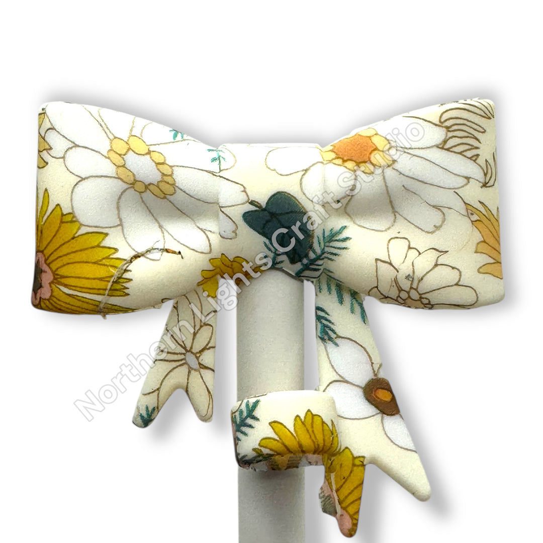 Floral Printed Silicone Bow Straw Cap Topper