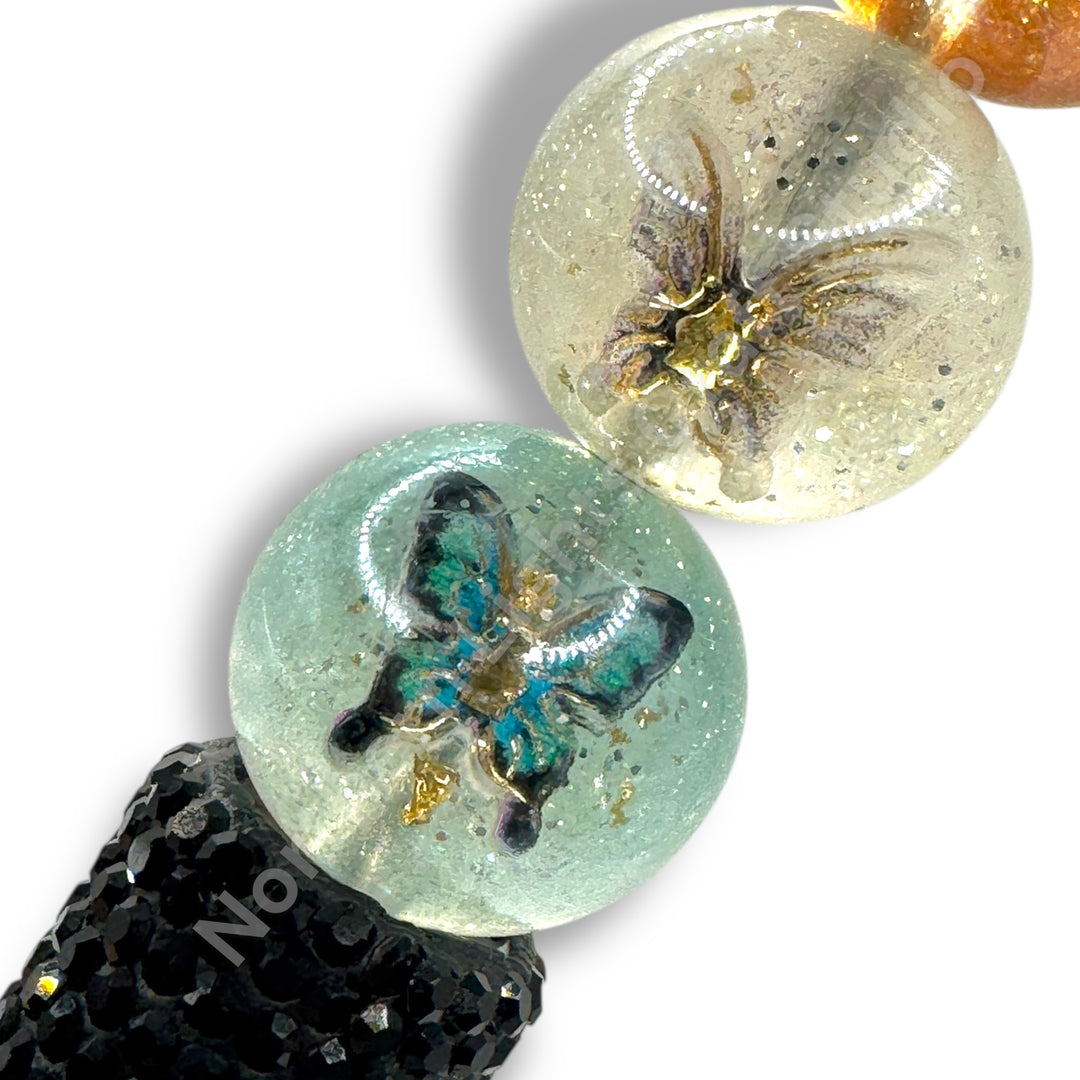 Glitter UV Coated Premium Resin Luminous 16mm Beads With Metal Butterfly Charm Inside -20pc.