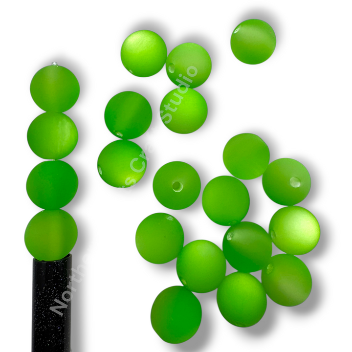 Frosted Light Green Cat Eye 16mm Beads -20pc.