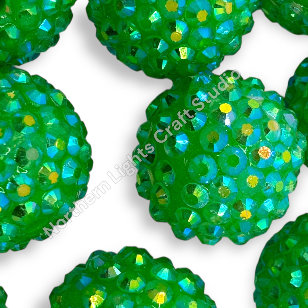 Bright Green AB 20mm Acrylic Rhinestone Bubblegum Beads - 10pc.
