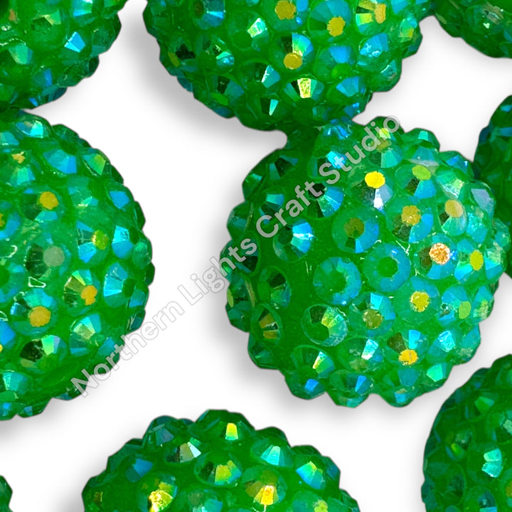 Bright Green AB 20mm Acrylic Rhinestone Bubblegum Beads - 10pc.