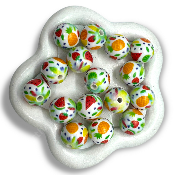 Fruit Printed Mix Matte White 16mm Acrylic Beads - 20pc.