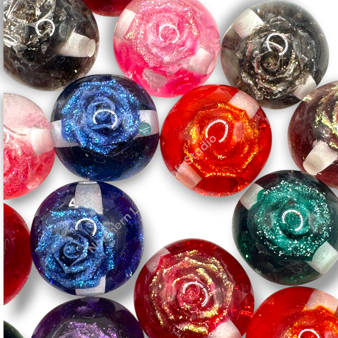 Glitter Rose Luxury Resin 16mm Beads - 20pc. - Choose Color
