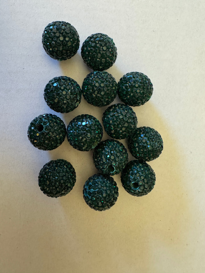 Emerald Rhinestone Clay Base Beads-16mm - 10pc.