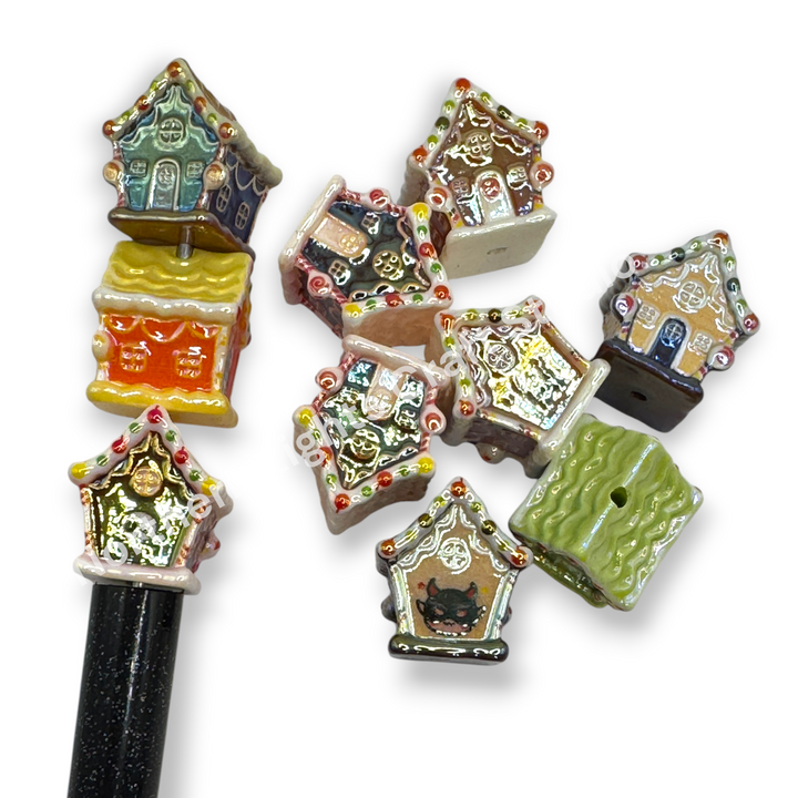 Halloween and Christmas Gingerbread UV Handpainted House Bead Mix -10pc.