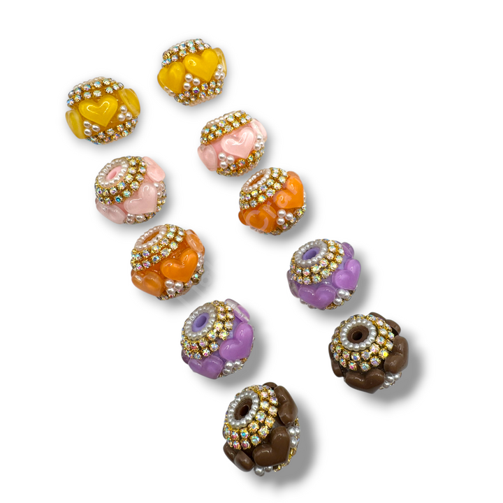 Acrylic Heart Charm With Gold Rhinestone Chain Bead Mix - 10pc. Mix