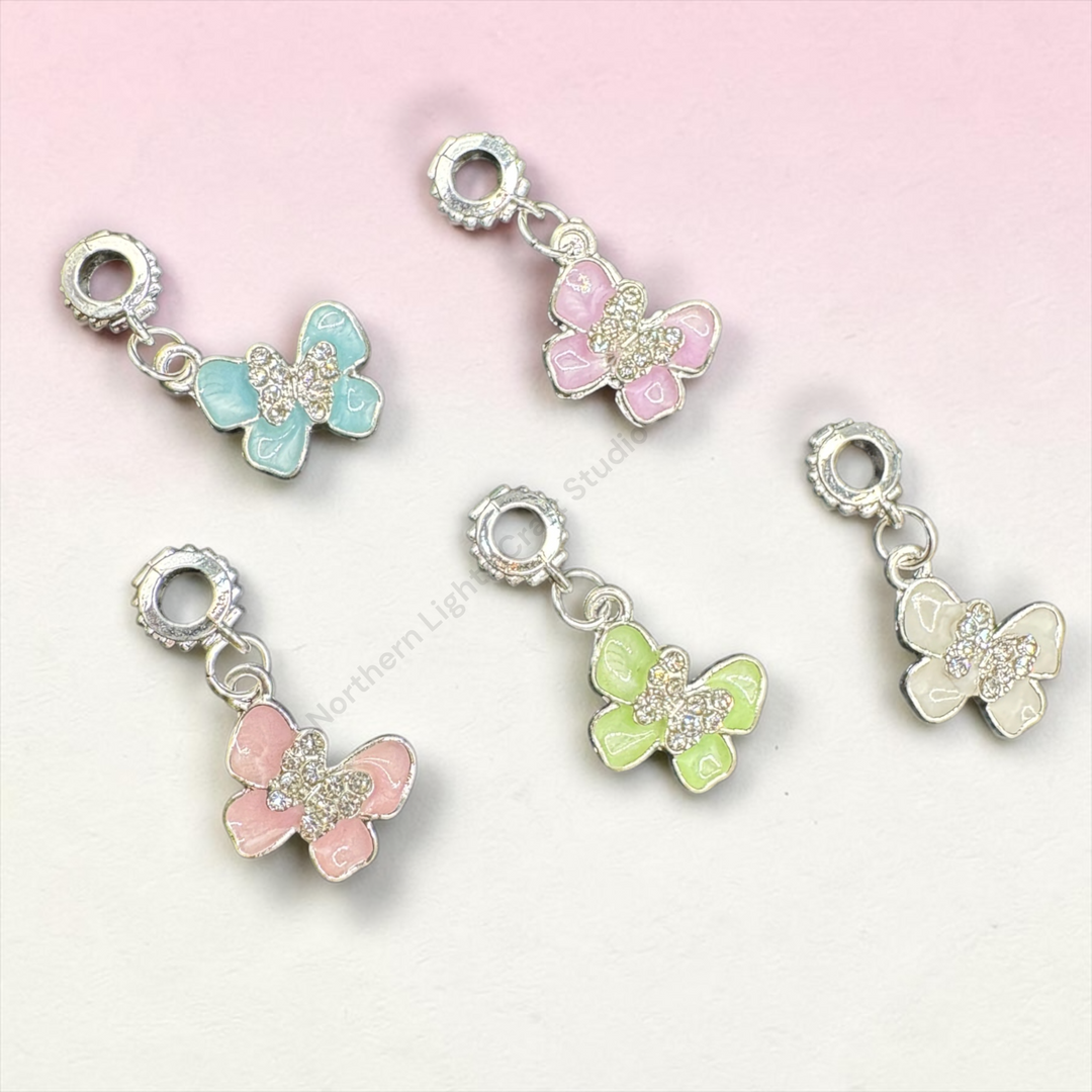 Silver Butterfly Enamel and Rhinestone Charm with Bail -10pc.