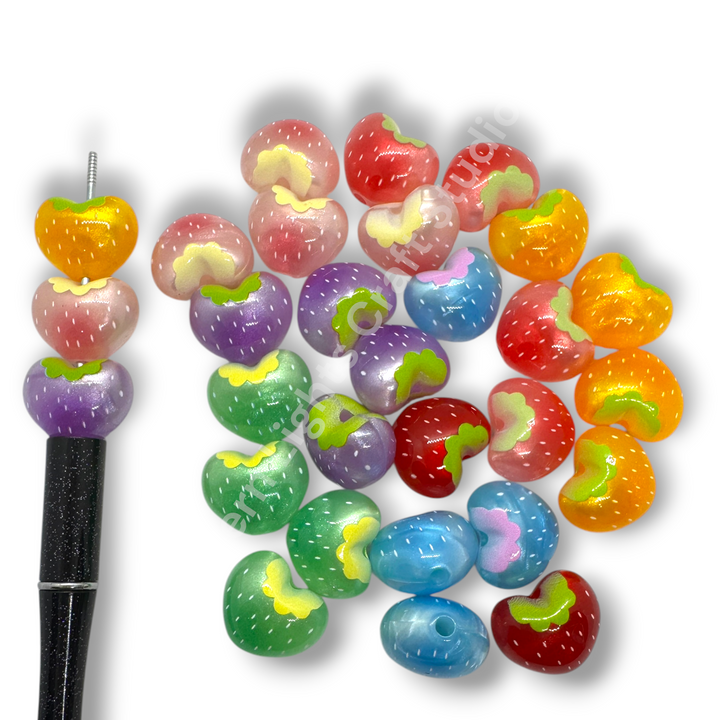 Bright Color Strawberry Galaxy Glitter Acrylic Beads - 20 pc. Mix