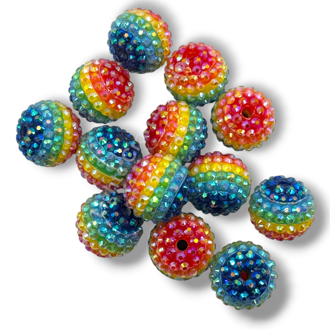 Rainbow AB Acrylic Rhinestone Bubblegum Beads - 10pc.