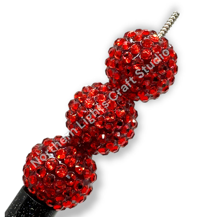 Red 20mm Acrylic Rhinestone Bubblegum Beads - 10pc.