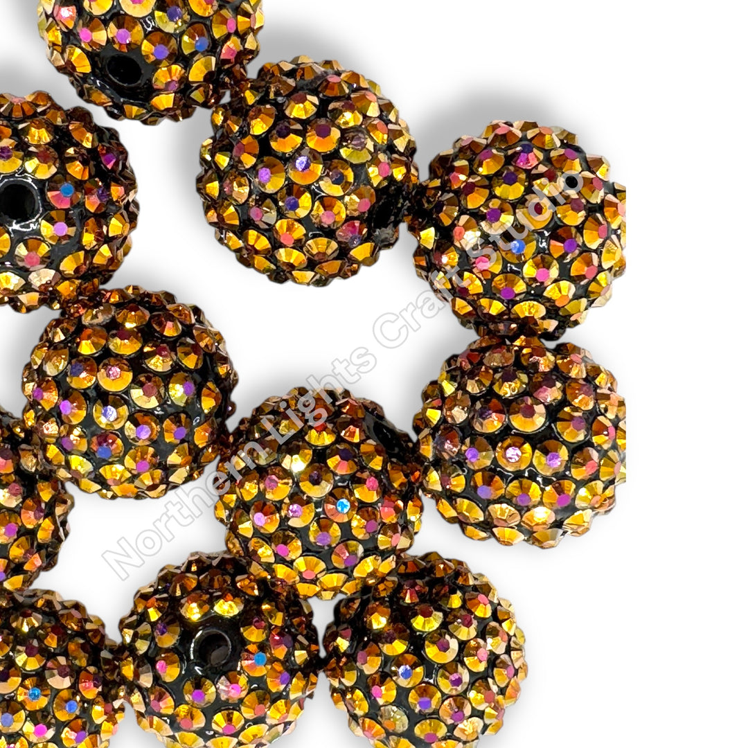 Copper AB 20mm Acrylic Rhinestone Bubblegum Beads - 10pc.