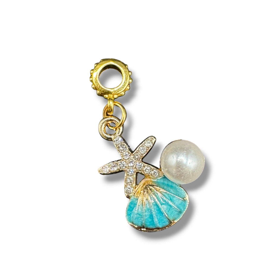 Seashell and Pearl Bail Bead with Attached Dangle - 5pc.