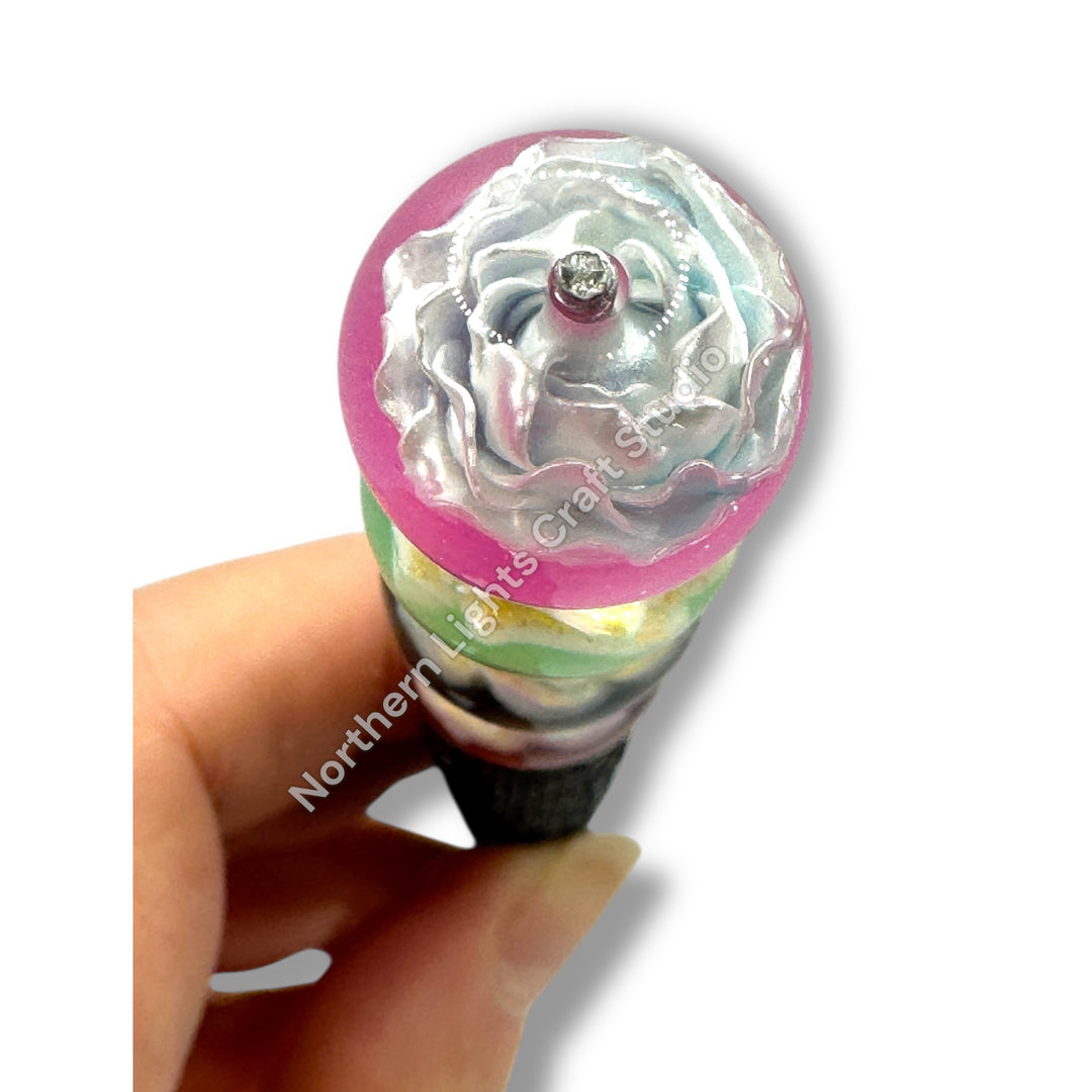 Glitter and Carved Flower Charm Color Changing Luminous Half Cat Eye 16mm Bead Mix  - 25pc.