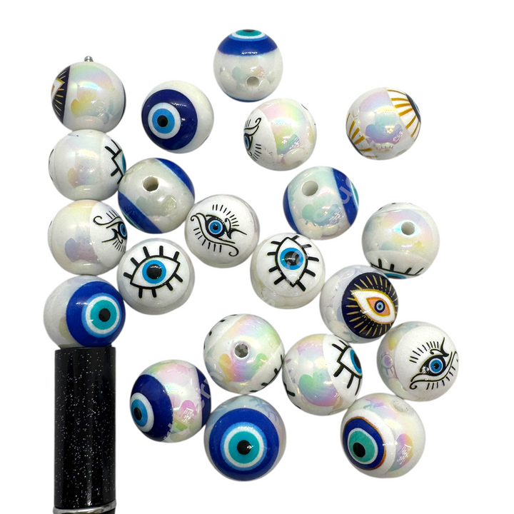 Evil Eye UV 16mm Acrylic Premium Printed Beads - 20pc.