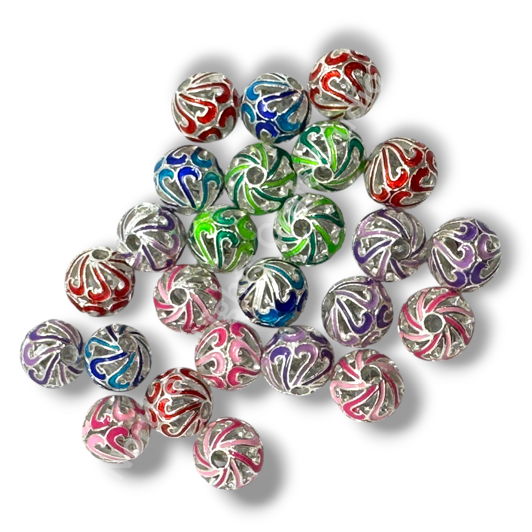 Copper Base Plated Enamel Filigree Swirl 10mm Beads - 10pc. Mix - Gold or Silver