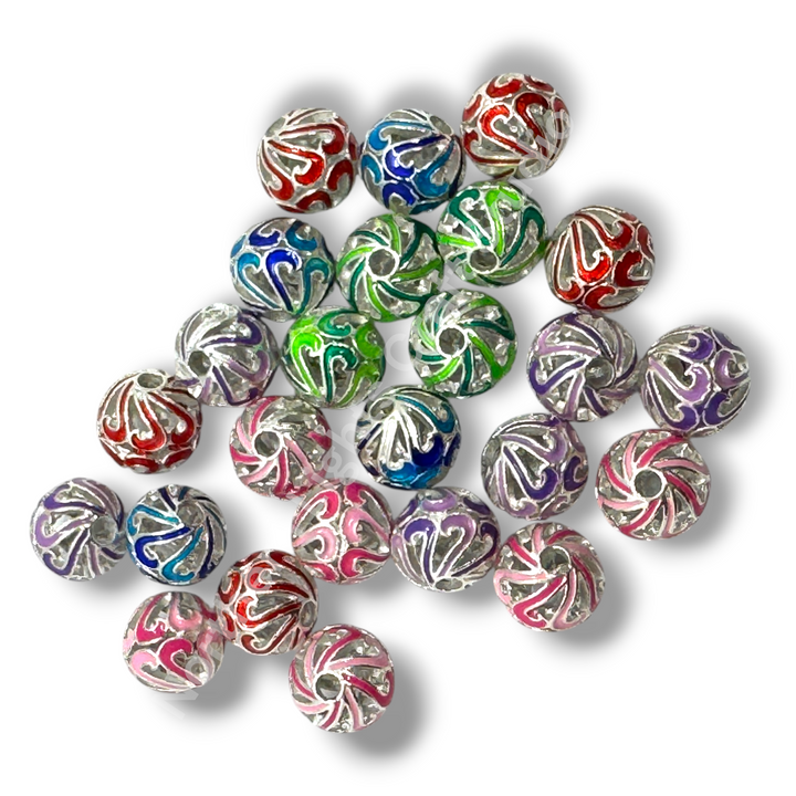 Copper Base Plated Enamel Filigree Swirl 10mm Beads - 10pc. Mix - Gold or Silver