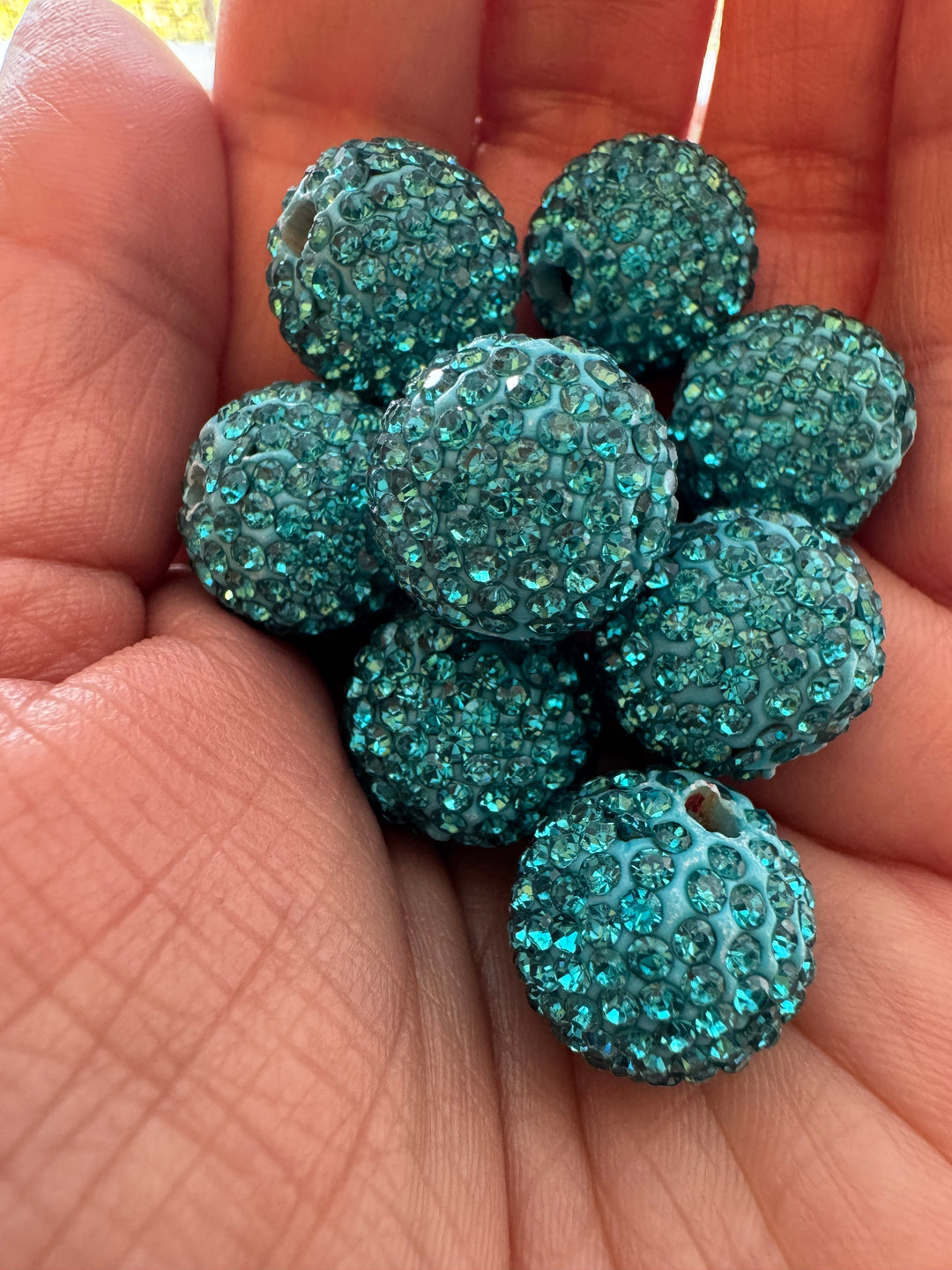 Teal Rhinestone Clay Base Beads-16mm - 10pc.
