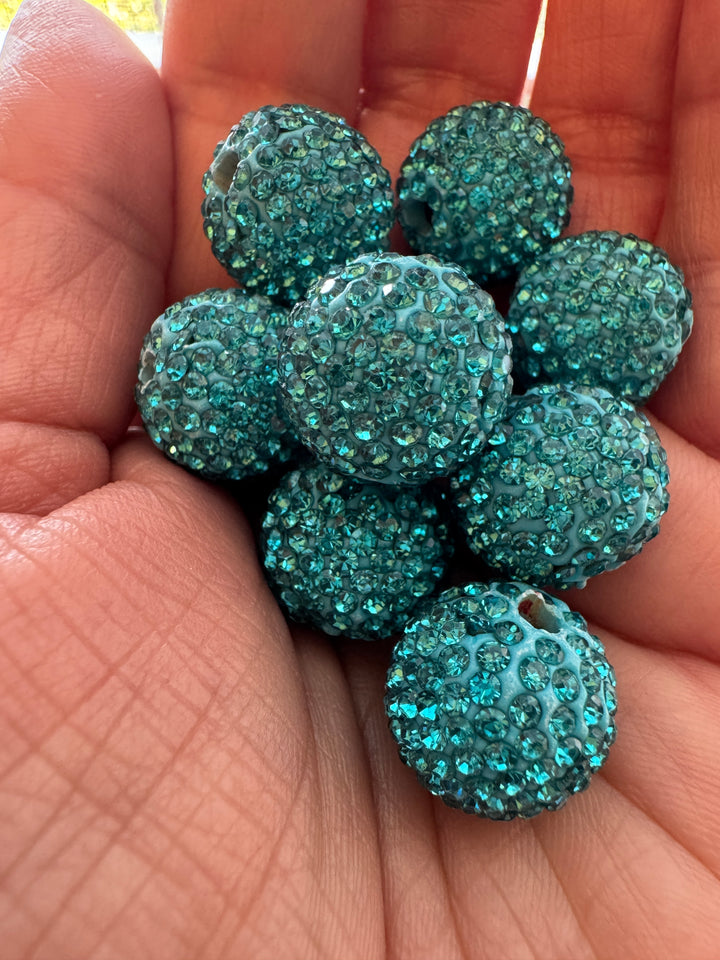 Teal Rhinestone Clay Base Beads-16mm - 10pc.