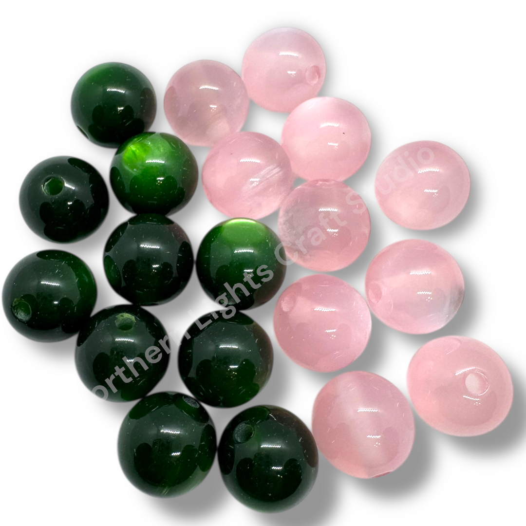 Emerald City Blush Duet Cat Eye 16mm Acrylic Bead Mix - 20 pc.