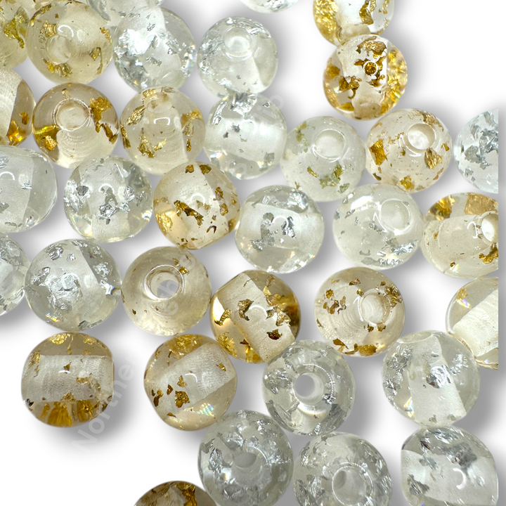 8mm Gold and Silver Flake Resin Beads- 50pc. Mix