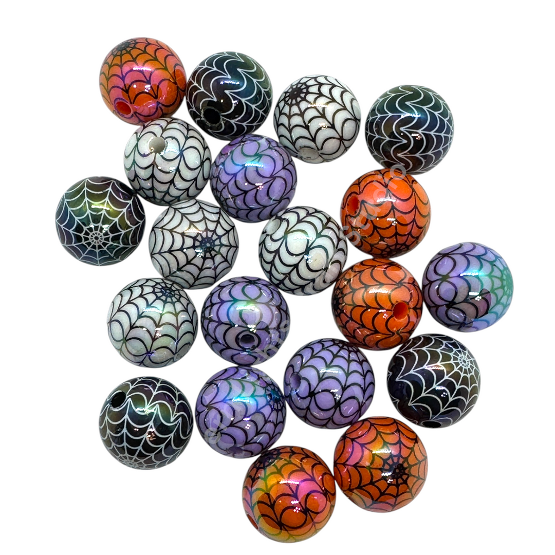 Spider Web  UV Printed 16mm Acrylic Bead Mix - 20pc. Mix