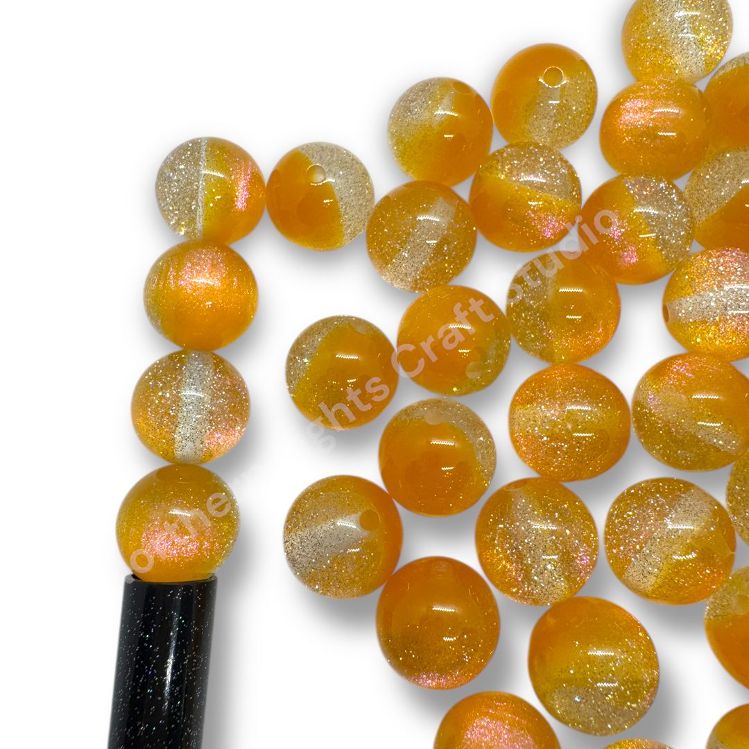 Golden Sunset Glittery Galaxy  16mm Acrylic Bead - 20pc.