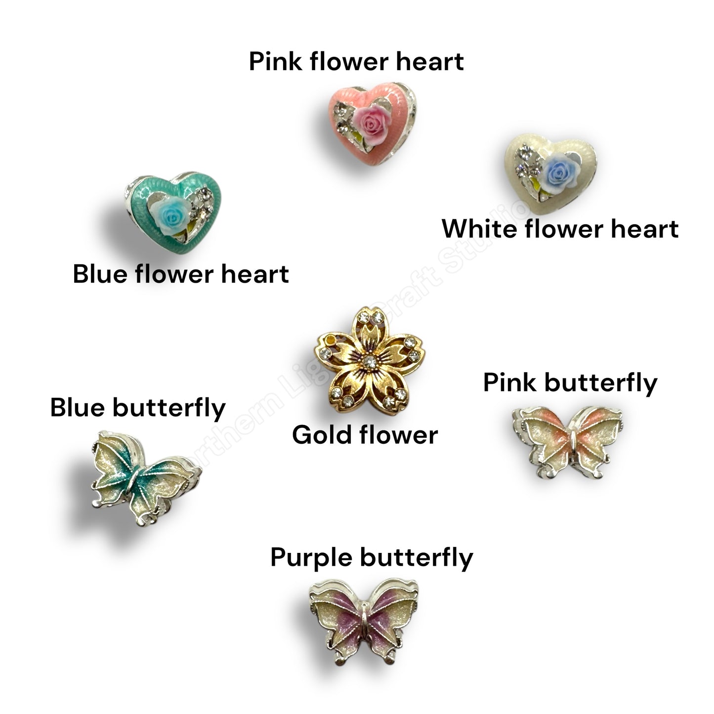 Metal Alloy Metal Beads - Books, Rainbows, Butterflies, Flowers, Bows, Heart Metal Beads - Read Description -Fits Pen