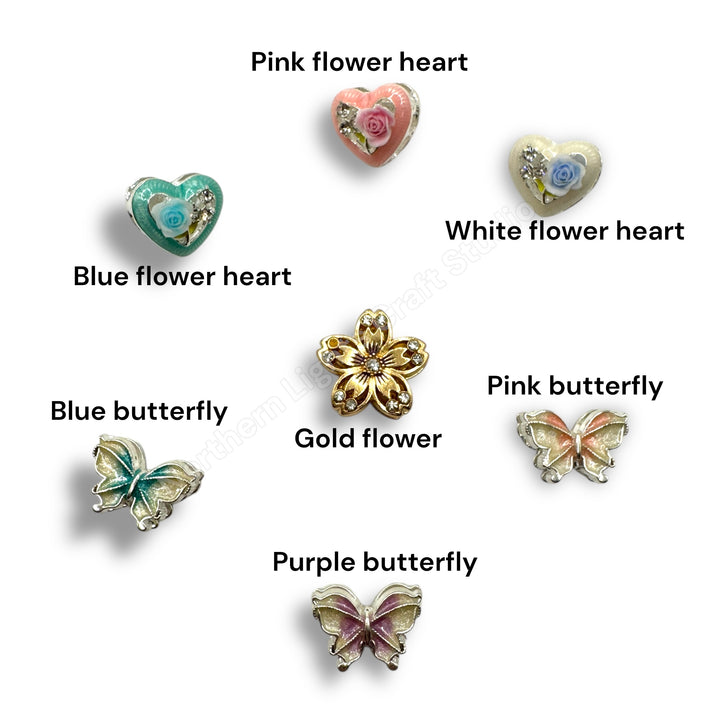 Metal Alloy Metal Beads - Books, Rainbows, Butterflies, Flowers, Bows, Heart Metal Beads - Read Description -Fits Pen